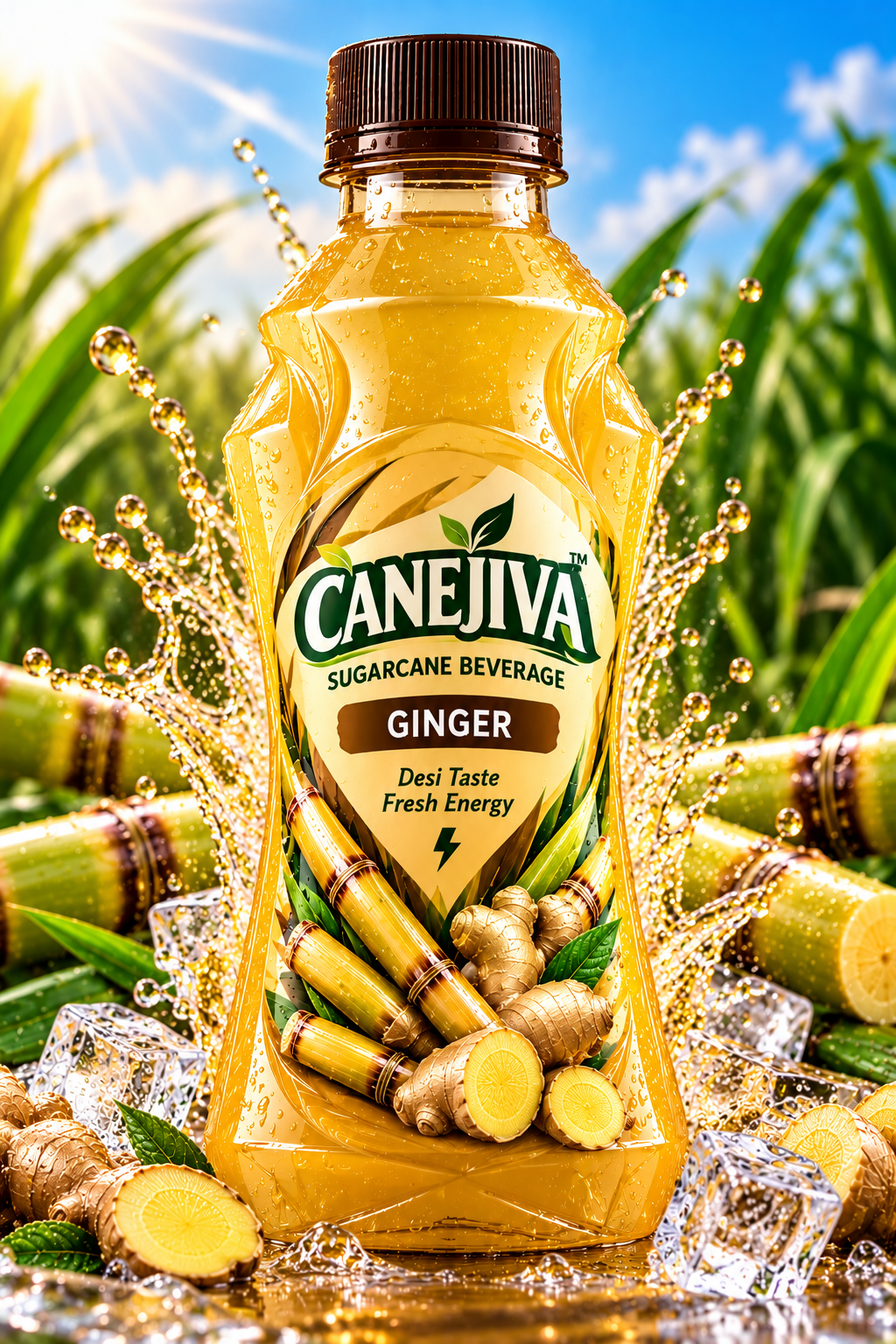 CANEJIVA Ginger sugarcane beverage bottle